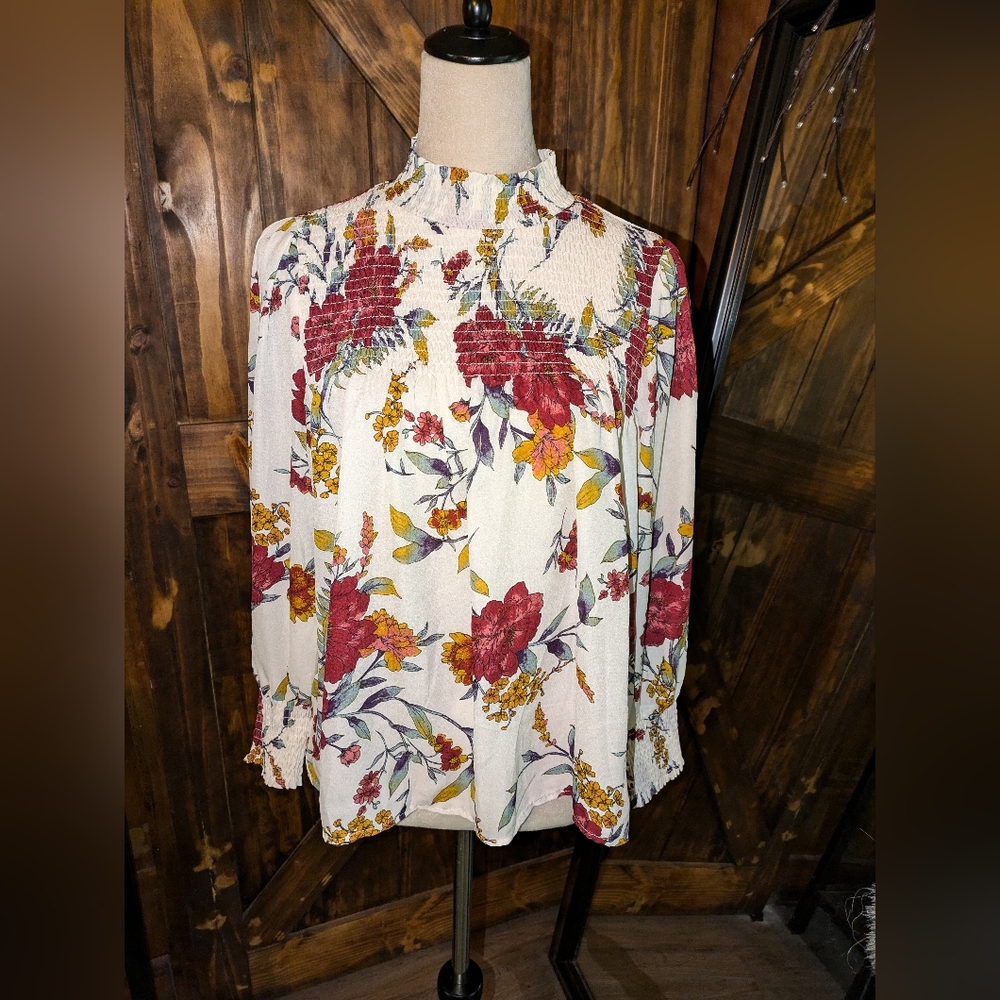 NWT Cure Mock Neck with Smocking at Neck, Chest and Cuffs. Size M
